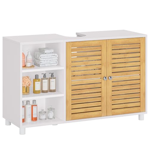 FORABAMB Waschbeckenunterschrank,Badschrank Unterschrank, Badezimmerschrank mit 2 Bambustüren, 3 offene Fächer, höhenverstellbare Ablagen, Waschtischunterschrank, extra lang 30 x 90 x 60 cm FORABAMB Waschbeckenunterschrank,Badschrank Unterschrank, Badezimmerschrank mit 2 Bambustüren, 3 offene Fächer, höhenverstellbare Ablagen, Waschtischunterschrank, extra lang 30 x 90 x 60 cm von FORABAMB