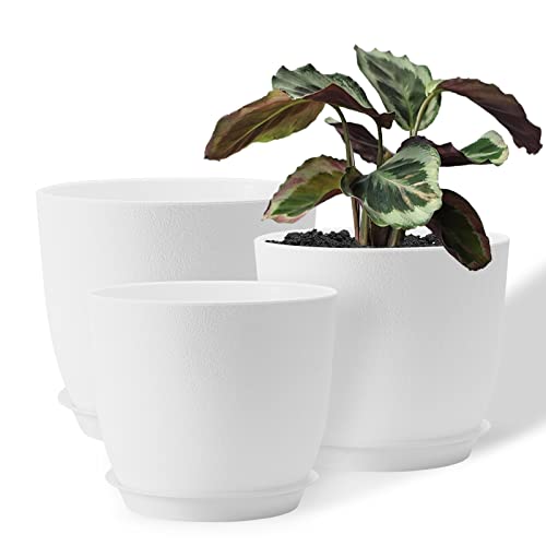 FORAGIFT 25/23/20cm Blumentopf für Indoor, 3er-Set Moderne Dekorative Kunststoff-Pflanzgefäß Übertopf mit Abflusslöchern und Untersetzer für Zimmerpflanzen, Weiß von FORAGIFT
