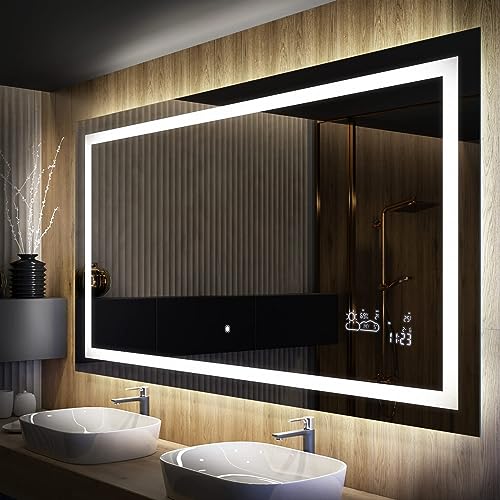 Badspiegel 100x100cm mit LED Beleuchtung - Wählen Sie Zubehör - Individuell Nach Maß - Beleuchtet Wandspiegel Lichtspiegel Badezimmerspiegel - LED Farbe zu Wählen Kaltweiß/Warmweiß L15 von FORAM