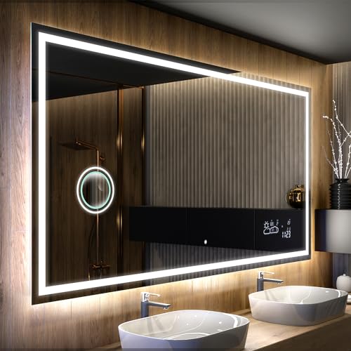 Badspiegel 110x80cm mit LED Beleuchtung - Wählen Sie Zubehör - Individuell Nach Maß - Beleuchtet Wandspiegel Lichtspiegel Badezimmerspiegel - LED Farbe zu Wählen Kaltweiß/Warmweiß L49 von FORAM