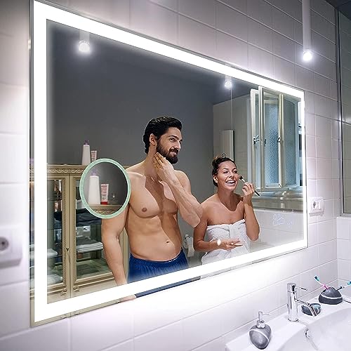 FORAM Badspiegel 80x60cm mit LED Beleuchtung - Wählen Sie Zubehör - Individuell Nach Maß - Beleuchtet Wandspiegel Lichtspiegel Badezimmerspiegel von FORAM