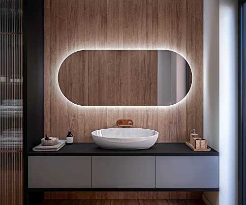 Badspiegel mit Beleuchtung - Asymmetrischer Spiegel - 130x60 - Led Spiegel Bad - Unregelmäßiger Form - Badezimmerspiegel Nach Maß - Modernes Design - Ohne Rahmen von FORAM