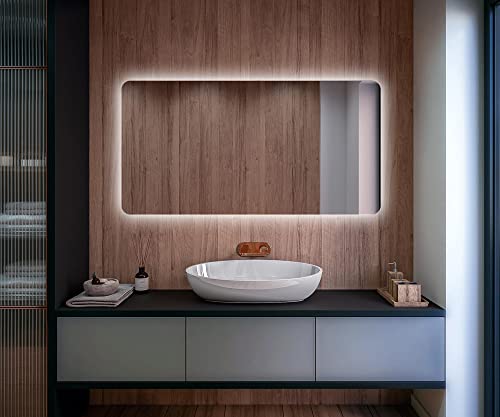 FORAM Badspiegel 100x70 cm mit LED Beleuchtung - Individuell Nach Maß - Beleuchtet Wandspiegel Lichtspiegel Badezimmerspiegel - LED Farbe und Touch Schalter - T105 von FORAM
