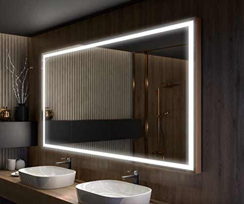 FORAM Badspiegel 100x80 cm mit LED Beleuchtung und Abdeckung- Wählen Sie Zubehör - Individuell Nach Maß - Beleuchtet Wandspiegel Lichtspiegel Badezimmerspiegel - LED Farbe zu Wählen L49 von FORAM