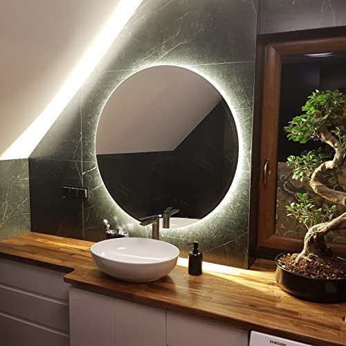 FORAM Rund Badspiegel mit LED Beleuchtung 105cm - Wählen Sie Zubehör - Individuell Nach Maß - Beleuchtet Wandspiegel Lichtspiegel Badezimmerspiegel | beleuchtet Bad Licht Spiegel L82 von FORAM