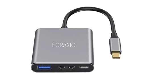 FORAMO Typ-C auf HDMI 3in1 HUB Adapter USB C Kabel 4K PD Windows Mac Samsung Laptop PC (Grau metallic) von FORAMO