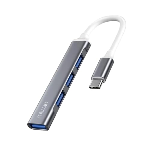 FORAMO USB Hub 4 in 1 USB C 3.0 Adapter Verteiler Kabel 4 Ports Laptop Smartphone (USB-C Grau Metallic) von FORAMO