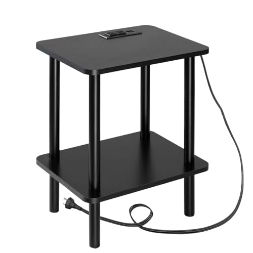 FORAOFUR End Table with Charging Station, Black Side Table with USB Ports and Outlets, Small Side Table Narrow Side Table for Living Room, Bedroom and Office, Small Nightstand with Charging Station von FORAOFUR