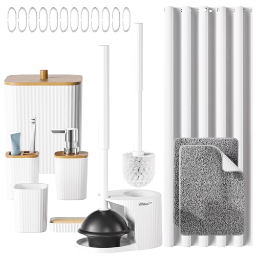FORASTO Badezimmer-Zubehör-Set - 21-teiliges Badezimmer-Set mit Duschvorhang und Teppichen, 2-in-1-WC-Bürste und Kolben-Set, Mülleimer, Seifenspender, stilvolle und funktionale Baddekoration für FORASTO Badezimmer-Zubehör-Set - 21-teiliges Badezimmer-Set mit Duschvorhang und Teppichen, 2-in-1-WC-Bürste und Kolben-Set, Mülleimer, Seifenspender, stilvolle und funktionale Baddekoration für von FORASTO