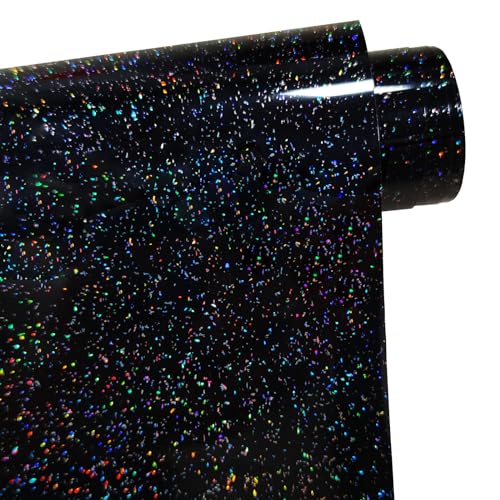 FORBELL Glitzer Plotterfolie Textil, Transferfolie Textil Schwarz, Galaxie Heat Transfer Vinyl (Galaxie Schwarz (Glänzend), 30,5cm×3m) von FORBELL