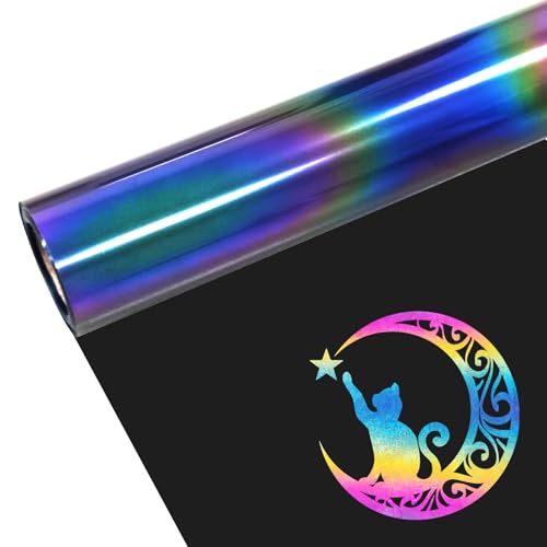 FORBELL Plotterfolie Textil, 30,5cm × 3m Reflektierend Regenbogen Transferfolie Textil, Textil Bügeltransferfolie (Reflektierend Regenbogen, 30,5cm×3m) von FORBELL