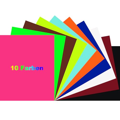FORBELL Plotterfolie Textil 10 Stück, 30.5×25.4 cm Textil Bügeltransferfolie (10 Stück (10 Farben)) von FORBELL