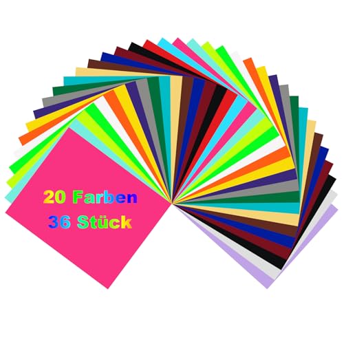 FORBELL Plotterfolie Textil 10 Stück, 30.5×25.4 cm Textil Bügeltransferfolie (36 Stück (20 Farben)) von FORBELL