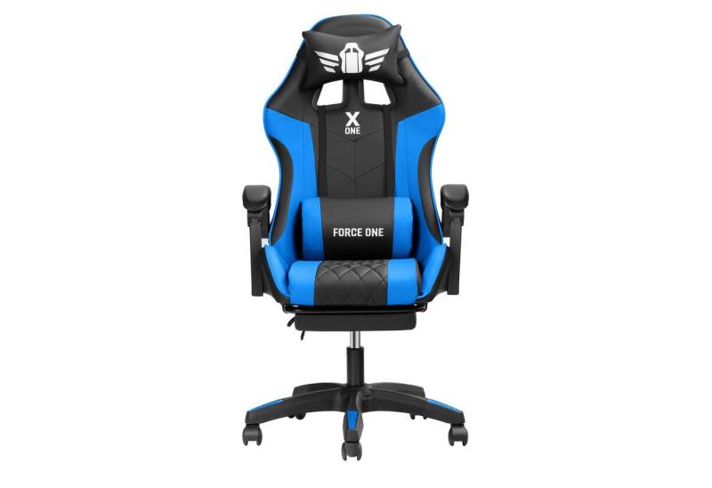 FORCE ONE Gaming-Stuhl X ONE Drehstuhl aus Kunstleder Race Stuhl mit Verstellung, mit Massagefunktion, Fußstütze, Lendenkissen, Nackenkissen von FORCE ONE