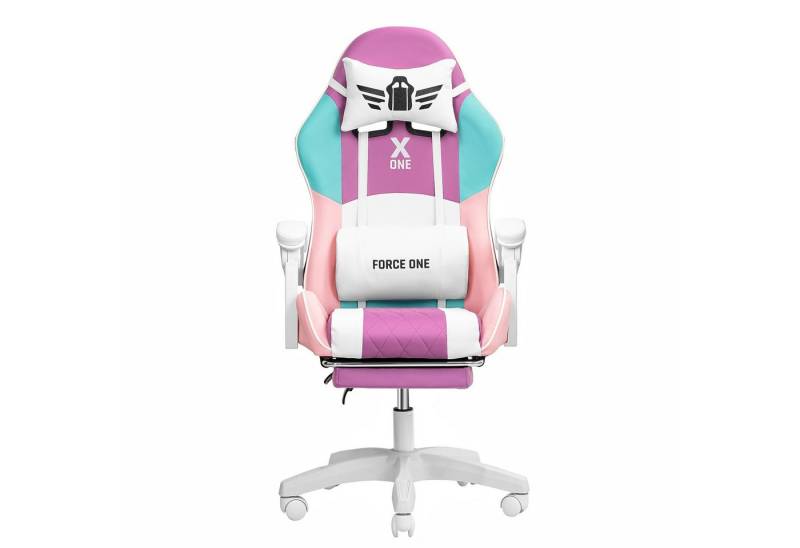 FORCE ONE Gaming-Stuhl X ONE Drehstuhl aus Kunstleder Race Stuhl mit Verstellung, mit Massagefunktion, Fußstütze, Lendenkissen, Nackenkissen von FORCE ONE