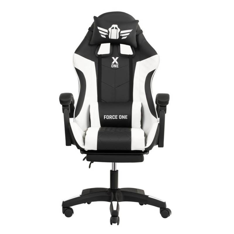 FORCE ONE Gaming-Stuhl X ONE Drehstuhl aus Kunstleder Race Stuhl mit Verstellung, mit Massagefunktion, Fußstütze, Lendenkissen, Nackenkissen von FORCE ONE