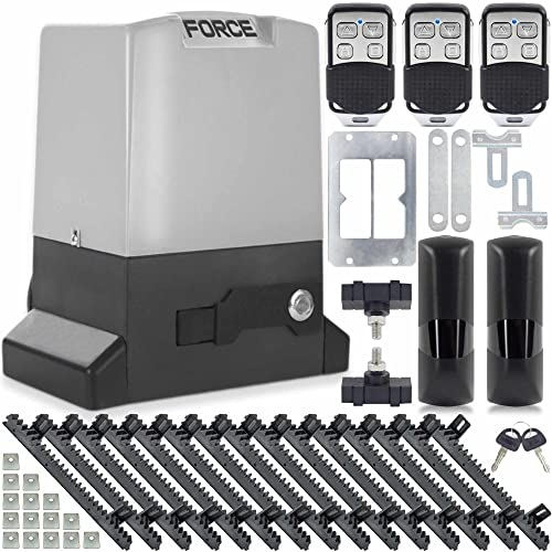 FORCE 2000 Sliding Gate Drive Automatic Gate Opener for Max. 2000 kg, Sliding Gate with 3 Remote Controls, 5 m Rack, von FORCE