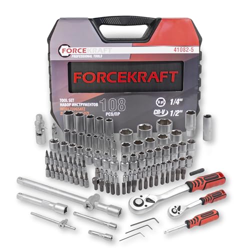 Kfz-Werkzeugsatz FORCE KRAFT 108-tlg, Werkzeugset für den professionellen Einsatz, Werkzeug Kit mit hochwertigen Tools von FORCEKRAFT