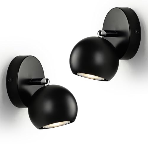 FORCOSO 2 Stück Deckenstrahler Schwarz - GU10 Wandleuchte Innen Schwenkbar 350°, Kugel Wandlampe 1 Flammig Deckenlampe Schwarz LED Wandstrahler für Wohnzimmer Schlafzimmer Küche Flur - Ohne Glühbirne von FORCOSO