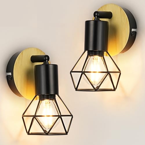 FORCOSO 2 Stück Deckenstrahler Schwarz Holz - Verstellbare Vintage E14 Deckenstrahler 1 Flammig Industriell Wandleuchte Innen LED Wandlampe für Wohnzimmer Schlafzimmer Küche Flur - Ohne Leuchtmittel von FORCOSO