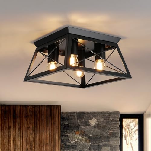 FORCOSO 4 flammig Deckenleuchte Schwarz - E27 Modern Industrial LED Deckenlampe Quadrat Metall Vintage Deckenleuchte für Wohnzimmer Schlafzimmer Küche Eingang - Keine Glühbirne von FORCOSO