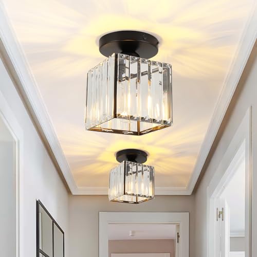 FORCOSO Deckenleuchte kristall 2 Stück, Schwarz Deckenlampe Metall Lampenschirm Ceiling Light, Modern Deckenleuchten Ceiling Lamp, E27 Decken Kronleuchter Schlafzimmer Wohnzimmer Küche Flur von FORCOSO