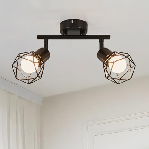 FORCOSO Deckenstrahler Schwarz 2 Flammig - Schwenkbar Vintage LED Deckenleuchte E14 Deckenlampe Küche Strahler Wandleuchte für Innen für Wohnzimmer Schlafzimmer Flur(NO Glühbirne) von FORCOSO