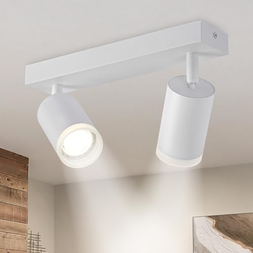 FORCOSO Deckenstrahler Schwenkbar 350°, 2 Flammig Deckenlampe Weiß Spotlight, GU10 Spots Deckenleuchte, Blendfrei Strahler Innen Lampe Decke, Wohnzimmer Schlafzimmer Küche Deckenspots Wandstrahler von FORCOSO