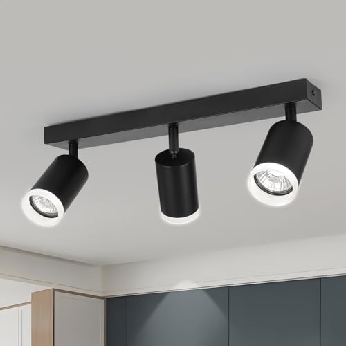 FORCOSO Deckenstrahler Schwenkbar 350°, 3 Flammig Deckenlampe Schwarz Spotlight, GU10 Spots Deckenleuchte, Blendfrei Strahler Innen Lampe Decke, Wohnzimmer Schlafzimmer Küche von FORCOSO