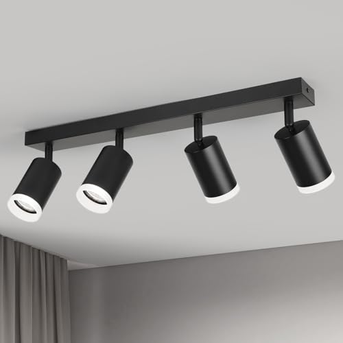 FORCOSO Deckenstrahler Schwenkbar 350°, 4 Flammig Deckenlampe Schwarz Spotlight, GU10 Spots Deckenleuchte, Blendfrei Strahler Innen Lampe Decke, Wohnzimmer Küche Deckenspots Wandstrahler von FORCOSO