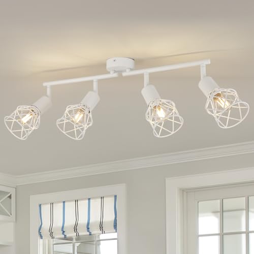 FORCOSO Deckenstrahler Schwenkbar 350°, Spots Deckenleuchte 4 Flammig Metall Deckenlampe Strahler, E14 Industrial Deckenspots, Vintage Decke Küchenlampe Küche Wohnzimmer schlafzimmer Flur Lampe Weiß von FORCOSO