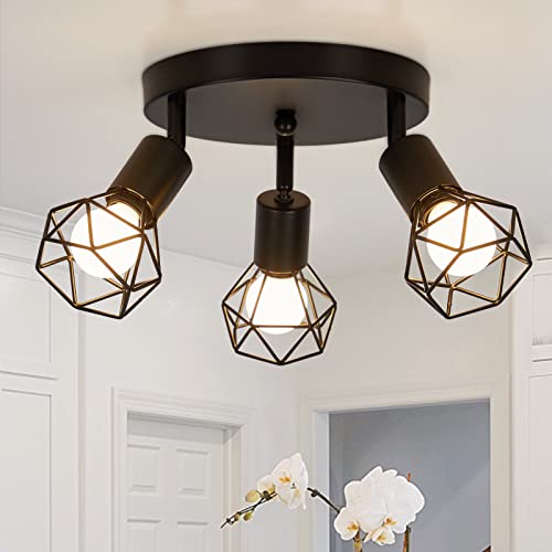 FORCOSO Deckenlampe Schwarz 3 Flammig - Vintage LED Deckenstrahler Schwenkbar 350° Deckenleuchte Küche E14 für Innen Wohnzimmer Schlafzimmer Flur(Ohne Glühbirne) von FORCOSO