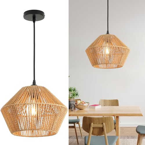 FORCOSO Hängelampe Rattan - Boho Lampe mit Ø30cm Rattan Lampenschirm Vintage E27 Hängeleuchte Geflochten für Decken für Esstisch Küche Schlafzimmer Wohnzimmer von FORCOSO