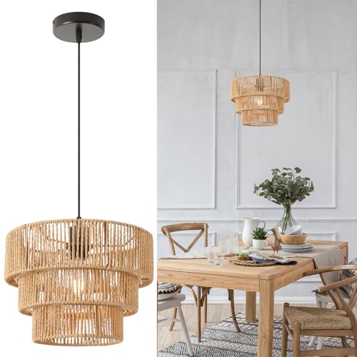 FORCOSO Hängelampe Rattan - Pendelleuchte Vintage Rattan, Deckenlampe Rattan Ø30cm, E27 Boho Geflochten Hängeleuchte Max.60W für Esstisch Schlafzimmer Wohnzimmer Esszimmer Flur Küche - Braun von FORCOSO