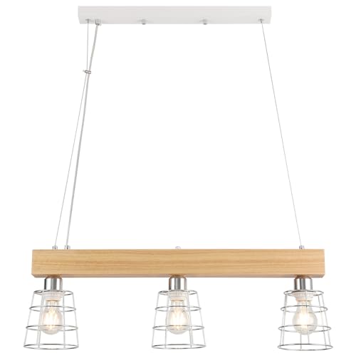 FORCOSO Holz Pendelleuchte Esstisch 3 Flammig, Hängelampe Holz Metall Modern Hängeleuchte E27 max.60W für Esstisch Esszimmer Schlafzimmer Wohnzimmer Küche - Chrom - Ohne Leuchtmittel von FORCOSO