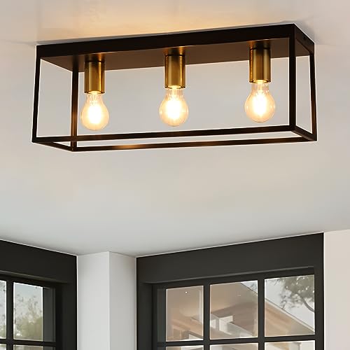FORCOSO Deckenlampe Schwarz 3-flammig, Deckenleuchte E27 Modern Industrial mit Käfig, LED Lampe Decke aus Metall für Schlafzimmer Wohnzimmer Küche Flur Treppenhaus max. 60W - Ohne Glühbirne von FORCOSO