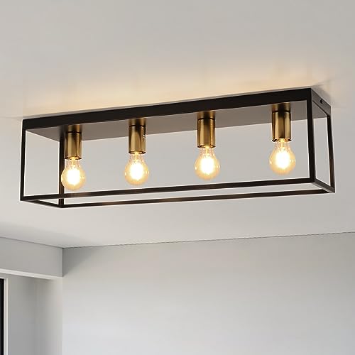 FORCOSO Deckenlampe Schwarz 4 Flammig - E27 Deckenleuchte Vintage Modern Industrial mit Käfig, LED Lampe Decke aus Metall für Schlafzimmer Wohnzimmer Küche Flur Studio max. 60W - Ohne Glühbirne von FORCOSO