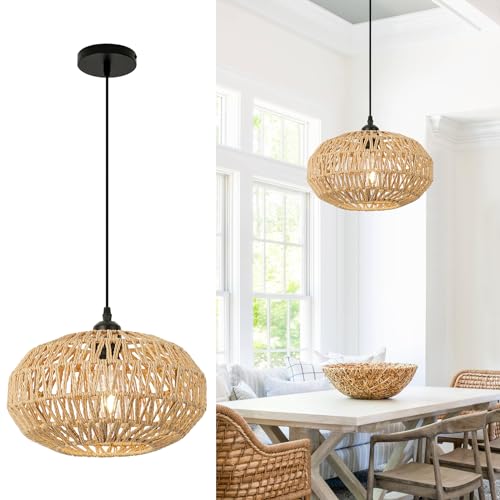 FORCOSO Pendelleuchte Esstisch, Vintage Hängeleuchte Rattan, E27 Boho Lampe Rattan Hängelampe Esszimmerlampe, Rustikal Hängend Deckenleuchte Esstischlampe für Esszimmer Küche Schlafzimmer Wohnzimmer von FORCOSO