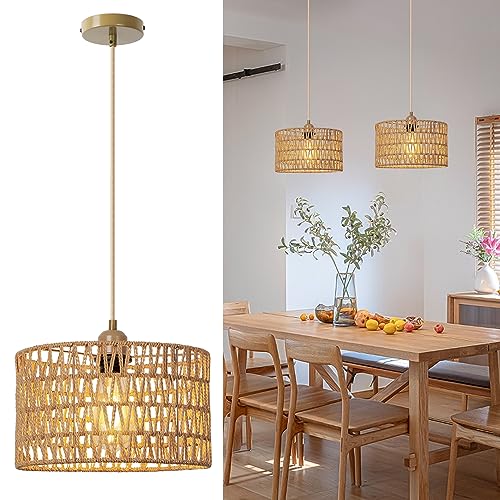 FORCOSO Pendelleuchte Esstisch, Boho Style Rattan Hängelampe Ø29cm, Esstischlampe Esszimmerlampe Hängeleuchte, E27 Deckenlampe Lampe Hängend für Wohnzimmer Schlafzimmer Esszimmer Esstisch Küche von FORCOSO