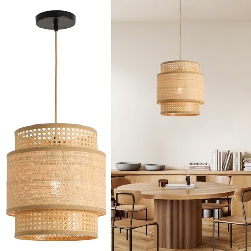 FORCOSO Rattan Lampe, Boho Hängelampe Vintage Ø29 cm, E27 Pendelleuchte Rattan max.60W, Deckenlampe Rattan Hängeleuchte für Esstisch Wohnzimmer Schlafzimmer Esszimmer Flur Küche - Braun von FORCOSO