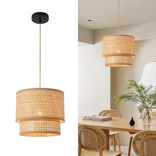 FORCOSO Rattan Pendelleuchte Esstisch - Vintage Boho Hängelampe Ø29cm Rattan Lampenschirm E27 Deckenleuchte Pendel für Wohnzimmer Schlafzimmer Esszimmer Flur Küche - Braun von FORCOSO