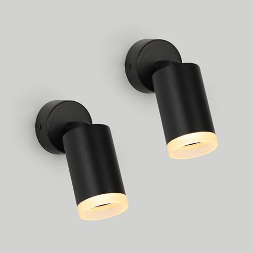 FORCOSO Wandleuchte Innen 2er Deckenstrahler Schwenkbar 350°, GU10 Strahler Wandlampe Deckenlampe Schwarz Spotlight 1 Flammig, Blendfrei Deckenspots Wandstrahler für Wohnzimmer Schlafzimmer Küche von FORCOSO