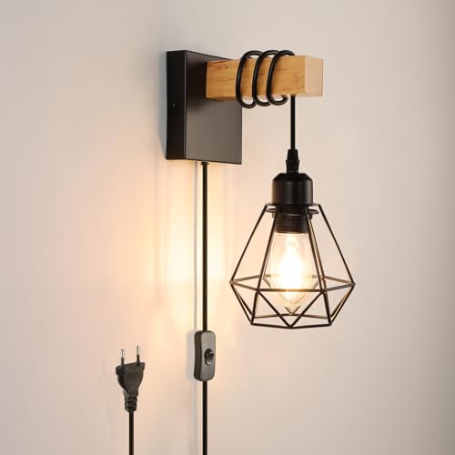 FORCOSO Wandleuchte Innen mit Schalter, Vintage Wandlampe mit Stecker Kabel, E27 Wand Lampe Holz Braun Schwarz, Rustikal Retro Industrial Wandbeleuchtung Wall Light Indoor Wohnzimmer Schlafzimmer Flur FORCOSO Wandleuchte Innen mit Schalter, Vintage Wandlampe mit Stecker Kabel, E27 Wand Lampe Holz Braun Schwarz, Rustikal Retro Industrial Wandbeleuchtung Wall Light Indoor Wohnzimmer Schlafzimmer Flur von FORCOSO