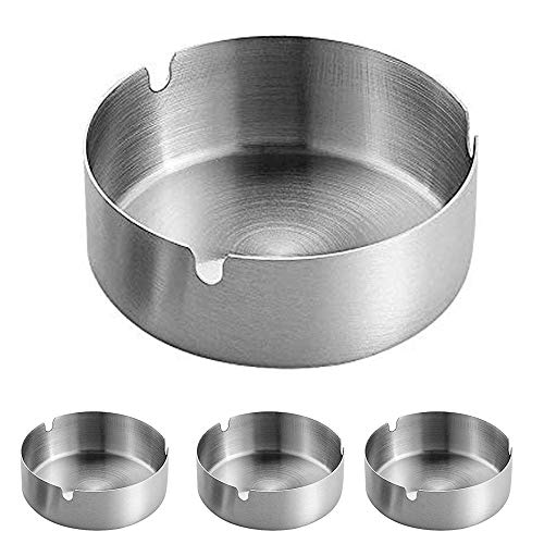 4 Stücke Edelstahl Aschenbeche, Tischplatte Aschenbecher, Runder Aschenbecher aus Edelstahl mit 3 Rillen, für Hotels Bar KTV Office von FORE