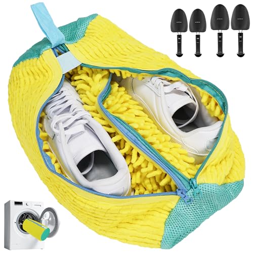 2 in 1 Schuhwaschbeutel Waschmaschine, Doppel Reißverschluss Doppeltaschen Schuhbeutel Waschmaschine, Wäschesack Schuhe mit Verstellbare Schuhspanner, Wiederverwendbar für Alle Schuharten von FOREDOO