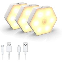 2-Watt-Warmlicht, 3er-Pack smarte Sensorlampen, USB-wiederaufladbare Nachttischlampe, geeignet für Kleiderschrank, Abstellraum, Flur 2-Watt-Warmlicht, 3er-Pack smarte Sensorlampen, USB-wiederaufladbare Nachttischlampe, geeignet für Kleiderschrank, Abstellraum, Flur von FOREHILL