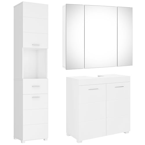 FOREHILL Badmöbel Set weiß, 3 Teile, mit Waschbeckenunterschrank, Hochschrank, Spiegelschrank von FOREHILL