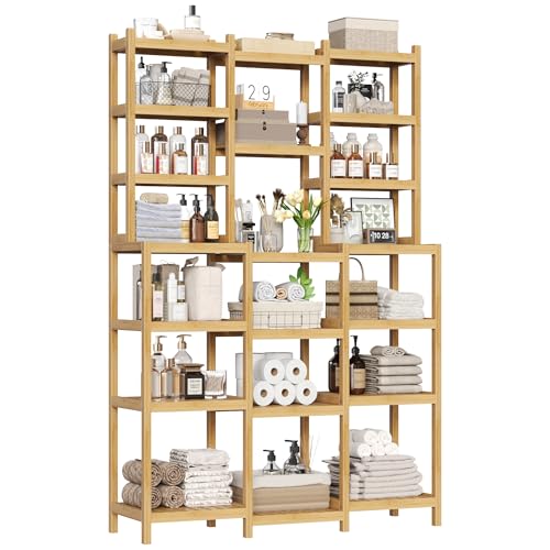 FOREHILL Badschrank mit 20 Ablagen, Badregal aus Bambus, Badezimmerregal Badezimmerschrank Bambusregal Pflanzenregal Blumenregal Hochschrank für Badezimmer, Küche, Flur, Wohnzimmer 105x28x160.7cm von FOREHILL