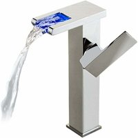 FOREHILL Hohe LED-Wasserfall-Waschtischarmatur, modernes und elegantes Design, Messing-Waschtischmischer, erhältlich mit Warm- und von FOREHILL