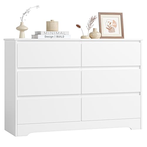 FOREHILL Kommode weiß 120cm Sideboard mit 6 Schubladen Komodenschrank für Schlafzimmer Flur Wohnzimmer 120x40x82cm von FOREHILL